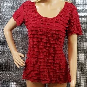 Red Layered Ruffle Short Sleeve Blouse